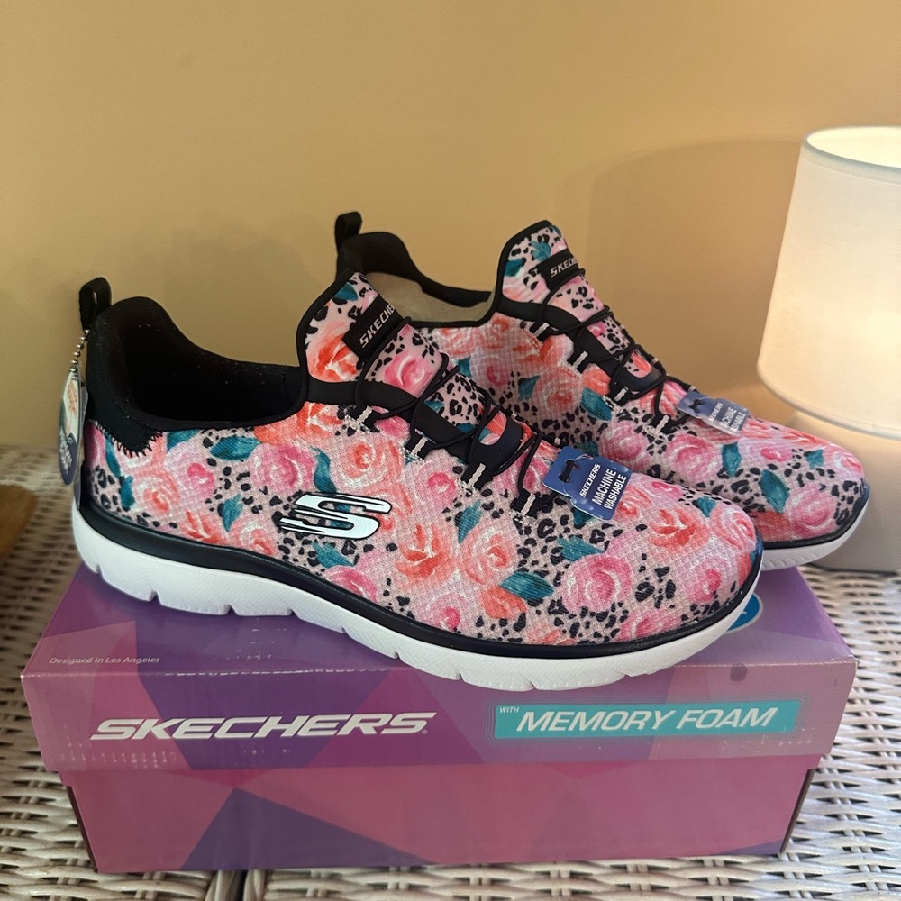 Skechers Floral Sneakers with Memory Foam